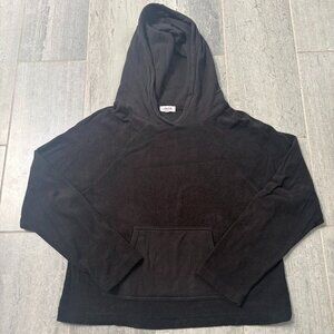 GOLDIE Micro Terry Raglan Cropped Relaxed Cotton Hoodie Black Size Medium